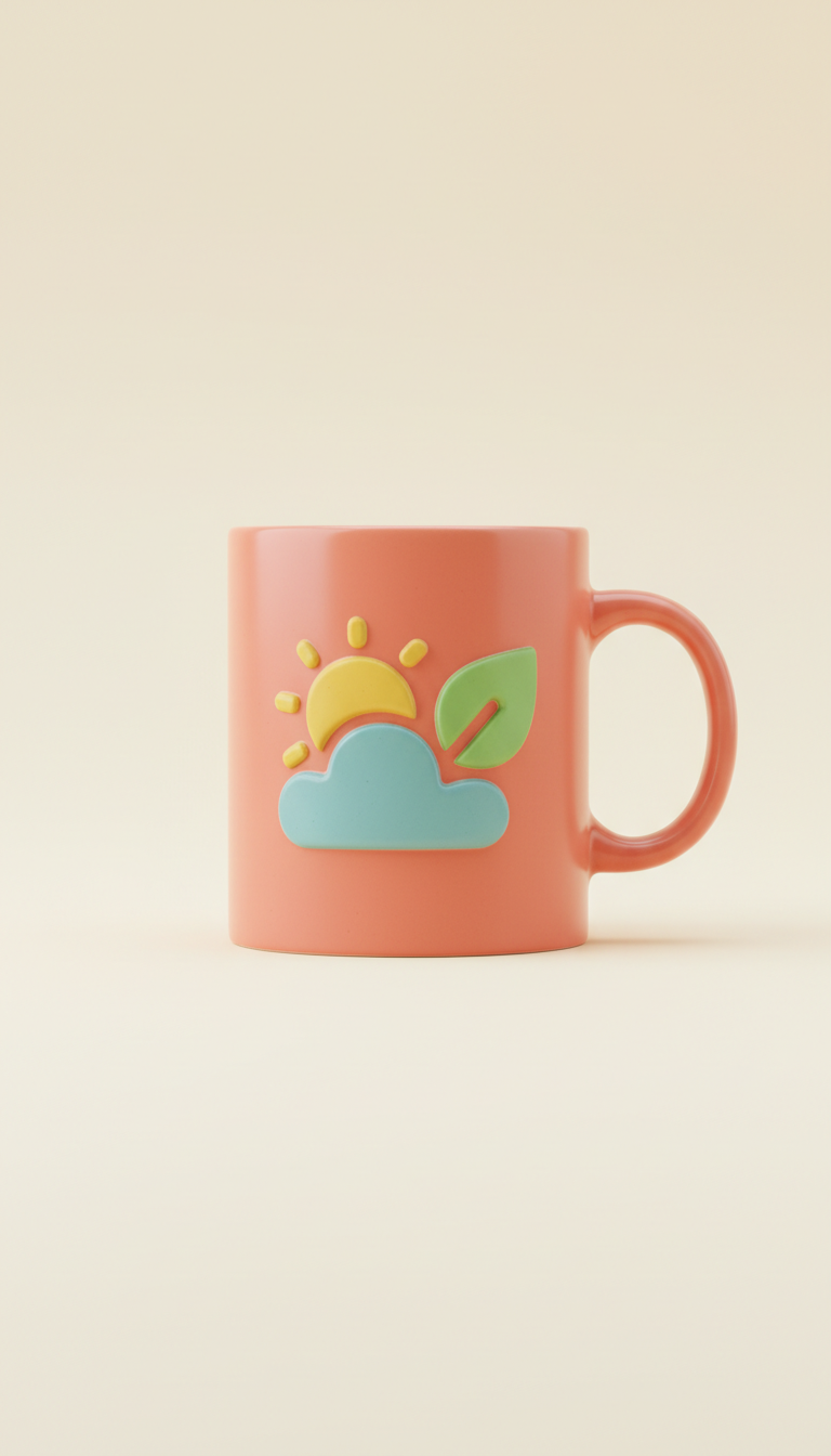 Peachy Coral Mug with Whimsical Icons